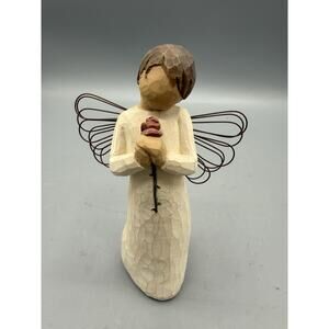 Willow Tree Loving Angel Figurine 2002 Susan Lordi Demdaco w Rose 5”